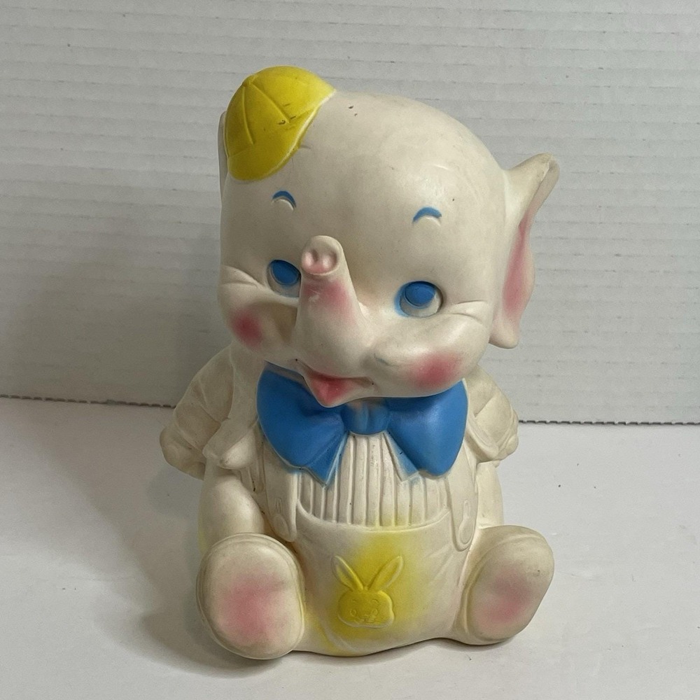 Vintage Elephant Edward Mobley Squeak Toy 1960 Yellow Blue. By Arrow Rubber
